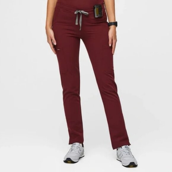 FIGS High Waist Yola Skinny Scrub Pants Burgundy Red Women's Size Medium Petite - Picture 1 of 10
